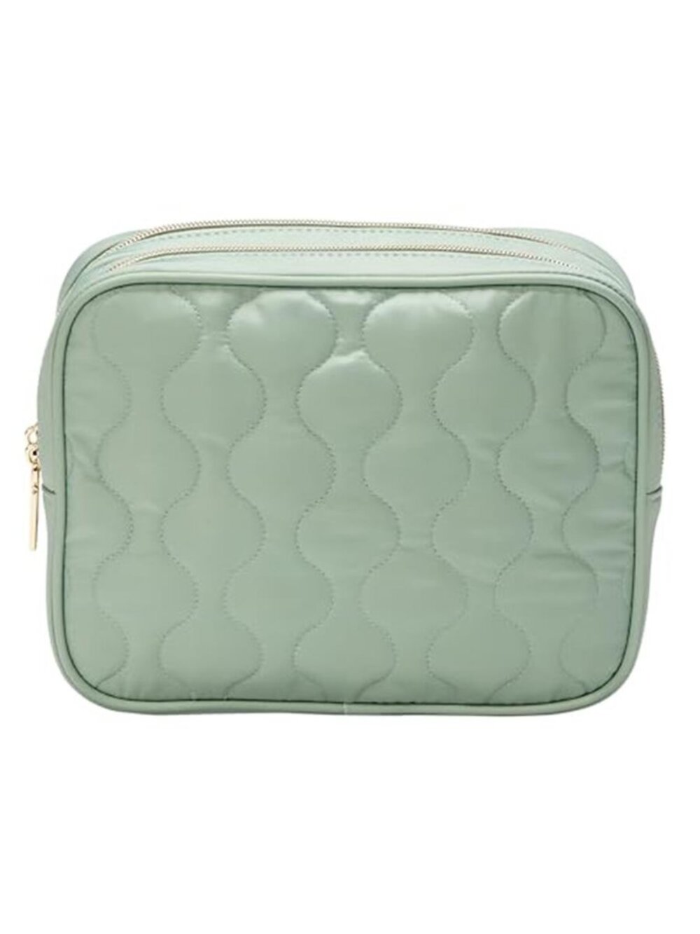 Sage Green Quilted Travel Toiletry Bag Makeup Organizer Dual Zip Compartments